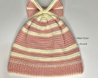 Slouchy Multicolor Bow Beanie, Handmade Crocheted Winter and Fall Accessories