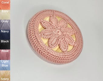 Flower Coasters with Engraved Wooden Base, Handmade Crocheted Home Decor & Tableware Accessories
