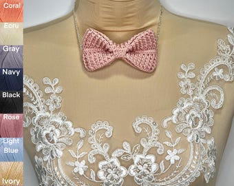 Bow Necklace with Claw Clasp Chain, Handmade Crocheted Jewelry & Accessories