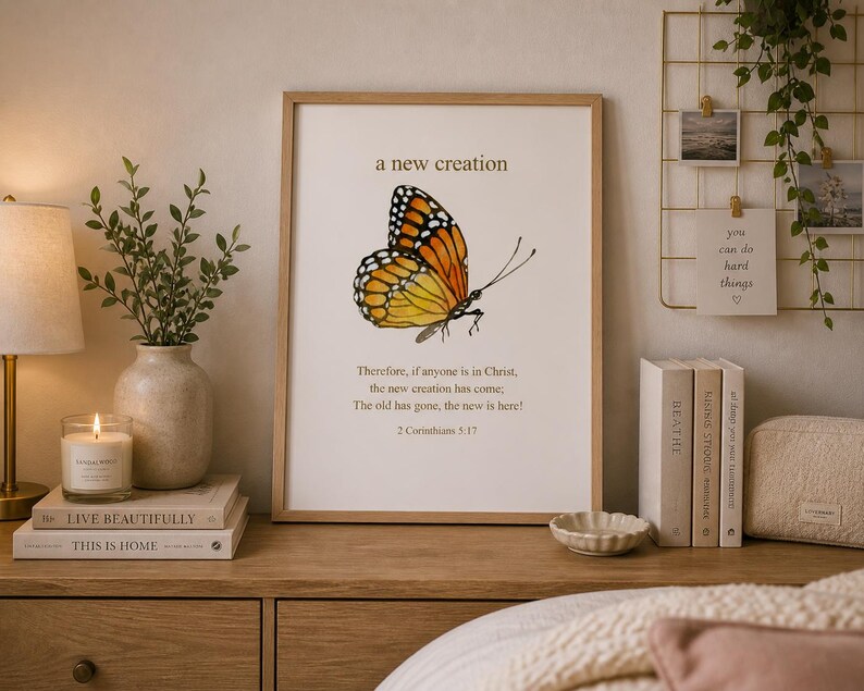 Christian Butterfly Art Print | 2 Corinthians 5:17 New Creation ...