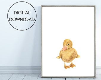 Little duckling nursery print, animal themed minimalist nursery wall art, digital download