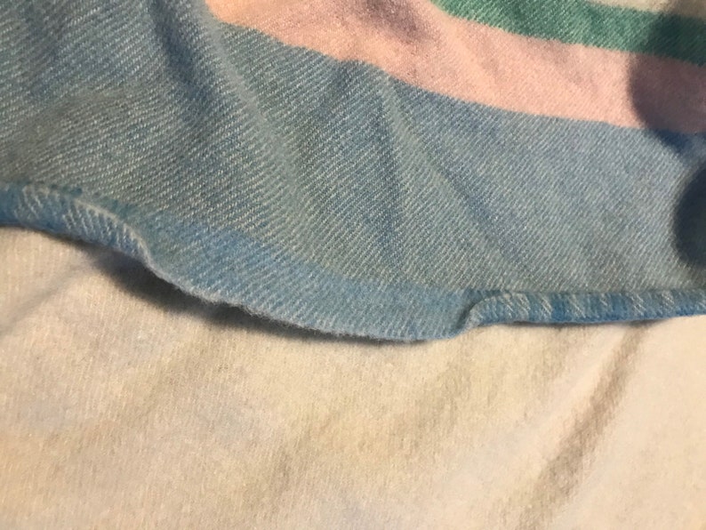 Vintage Haddon Hall All Wool Blanket, "5FT x 6FT", Beige/Pink/Green/Blue Striped Blanket, Eaton's of Canada image 4