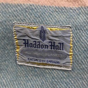Vintage Haddon Hall All Wool Blanket, "5FT x 6FT", Beige/Pink/Green/Blue Striped Blanket, Eaton's of Canada image 2