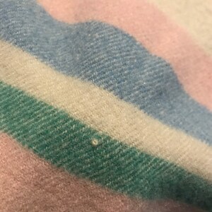 Vintage Haddon Hall All Wool Blanket, "5FT x 6FT", Beige/Pink/Green/Blue Striped Blanket, Eaton's of Canada image 3