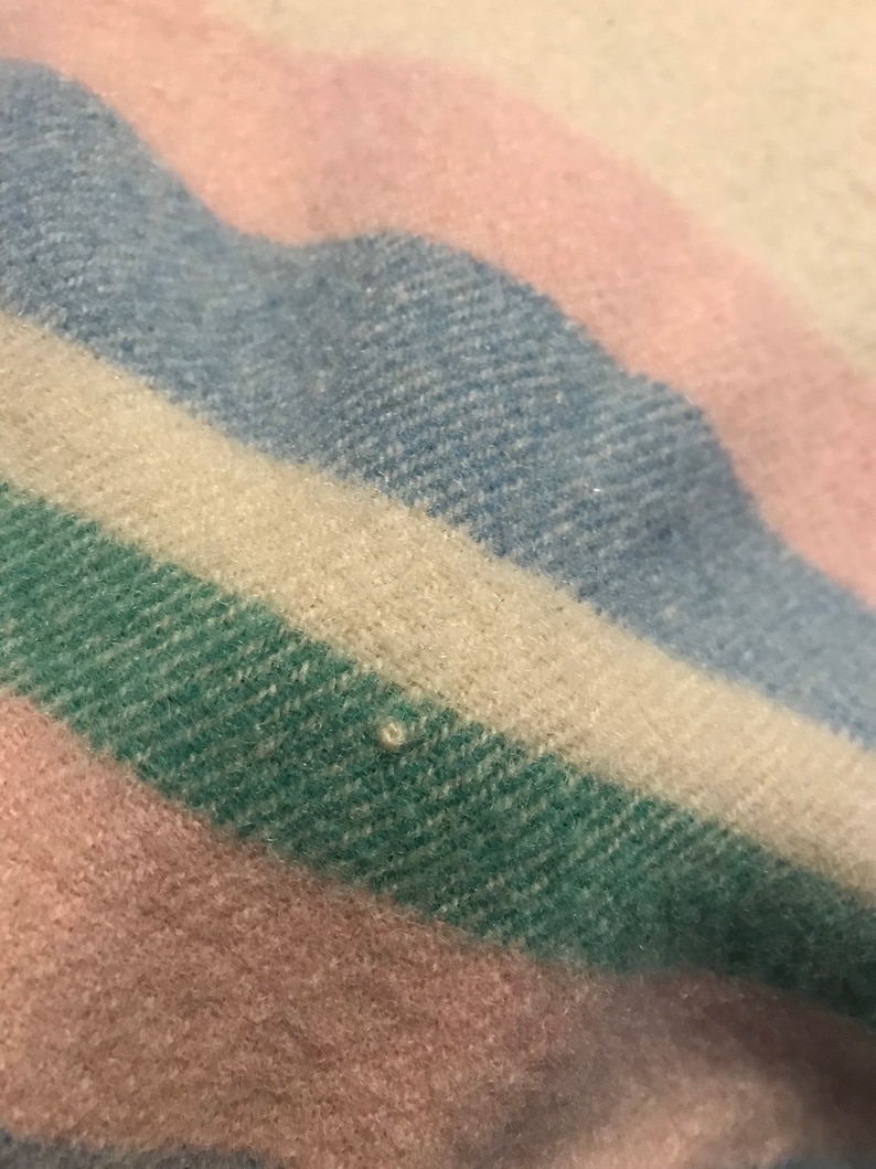 Vintage Haddon Hall All Wool Blanket, "5FT x 6FT", Beige/Pink/Green/Blue Striped Blanket, Eaton's of Canada image 3