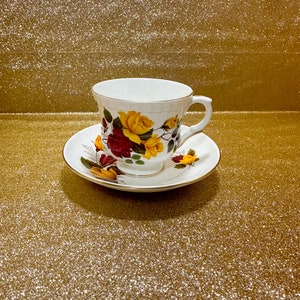 Vintage Crown Staffordshire Fine Bone China Teacup and Saucer Set