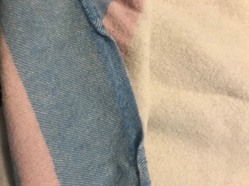Vintage Haddon Hall All Wool Blanket, "5FT x 6FT", Beige/Pink/Green/Blue Striped Blanket, Eaton's of Canada image 5