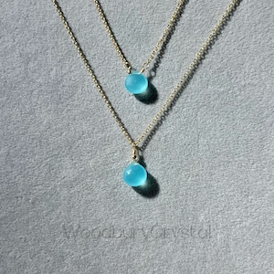 Genuine gemstone necklace |Natural blue chalcedony necklace |Dainty chalcedony tear drop necklace |Silver necklace |14k gold filled necklace