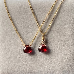 Natural Garnet necklace|Teardrop Crystal necklace|Minimalist pendant|Tiny necklace |Simple necklace|High quality garnet |Heart necklace