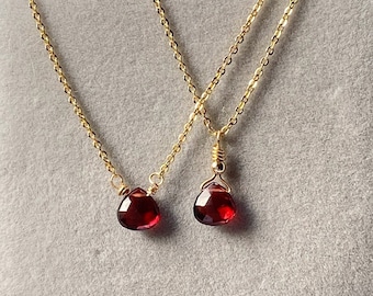 Natural Garnet necklace|Teardrop Crystal necklace|Minimalist pendant|Tiny necklace |Simple necklace|High quality garnet |Heart necklace