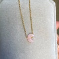 Dainty natural Rose quartz necklace|Crescent moon necklace Minimalist pendant necklace|Tiny necklace |Simple necklace|Gold necklace|