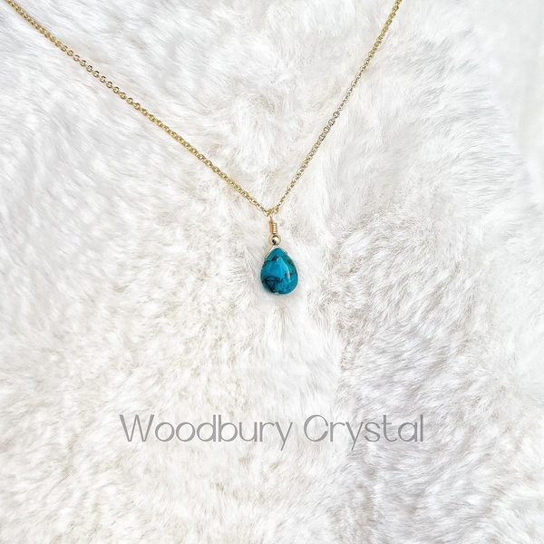 Natural Chrysocolla necklace|Teardrop gemstone necklace|Minimalist pendant|Tiny necklace |Simple necklace|Gold necklace |Gemstone necklace