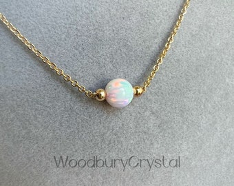 Minimalist Necklace | Dainty Opal Necklace | Beautiful Fired Lab Opal |Solid Gold |Rose Gold |Sterling Silver | Gold Filled Chain