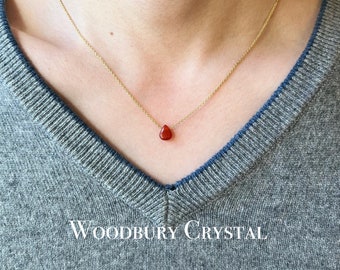 Natural carnelian necklace |Dainty carnelian Teardrop necklace |Gemstone necklace |925 Silver necklace |14k Gold necklace|18k Solid gold