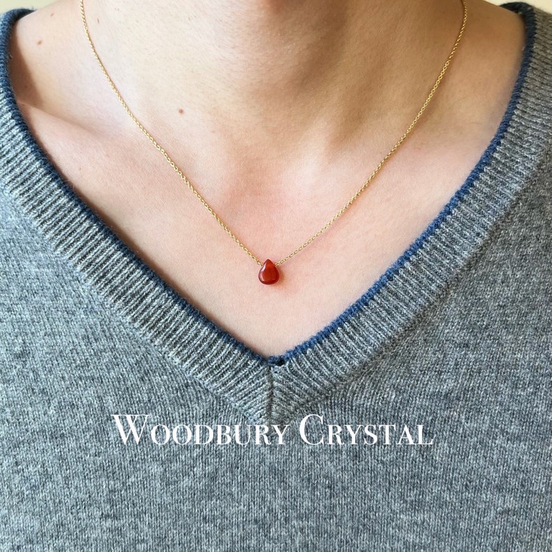 Natural carnelian necklace Dainty carnelian Teardrop necklace Gemstone necklace 925 Silver necklace 14k Gold necklace18k Solid gold image 1