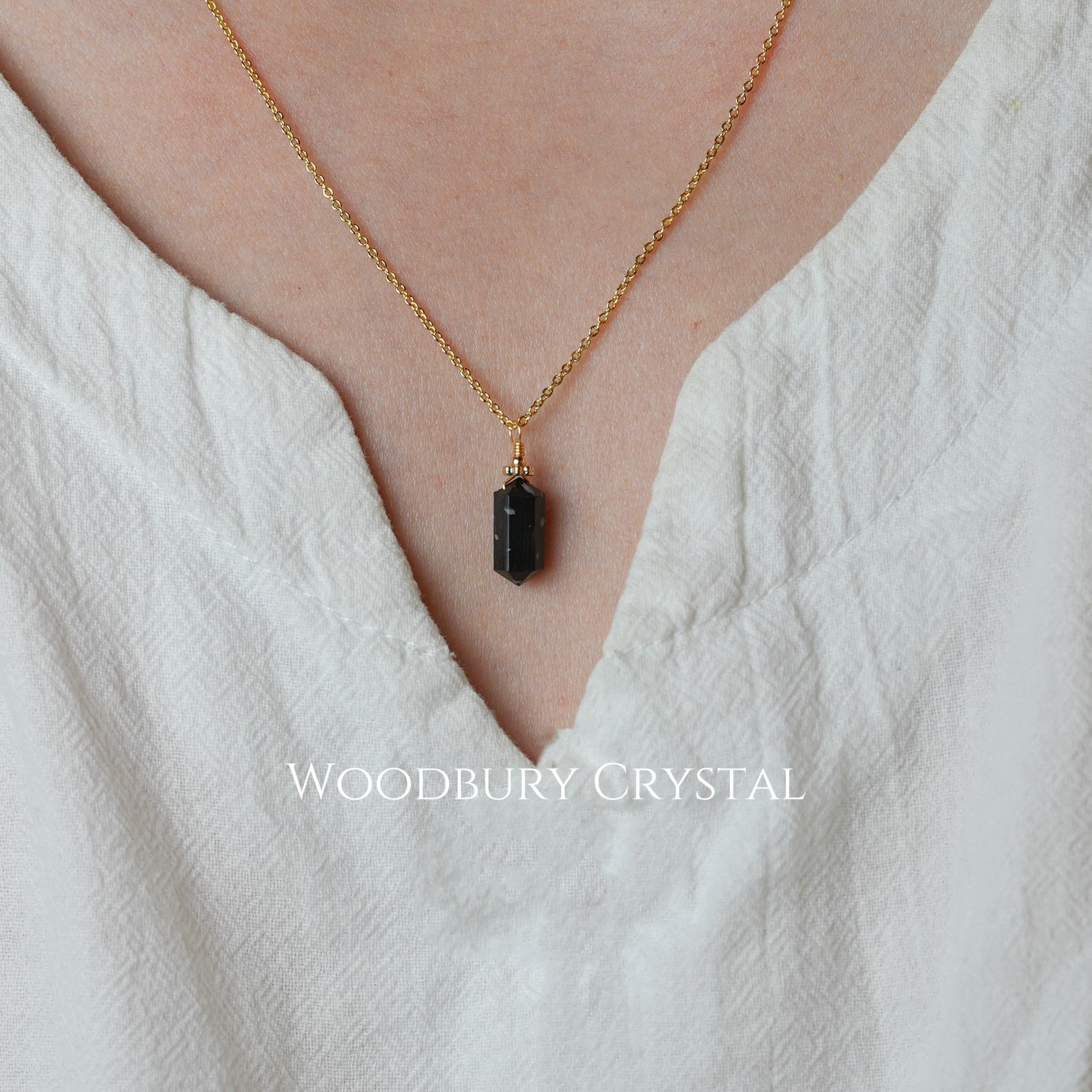Hexagonal Crystal Point Necklace Natural Black Obsidian Pendant  Minimalist Gemstone Pendant Energy Healing Jewelry Gift for Her