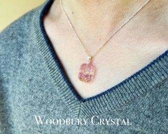 Natural Fluorite necklace |Rectangle Fluorite pendant|925 sterling Silver necklace |14k gold filled necklace|Flower pattern engraved