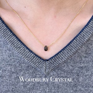 Black moonstone necklaceFlash moonstone Teardrop Crystal necklaceMinimalist pendantTiny necklace Silver necklace 14k Gold filled chain image 2