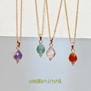 Natural Crystal Teardrop Charm Necklace | Dainty Crystal Healing Necklace |Healing Necklace |Carnelian Rose quartz Green Aventurine Amethyst