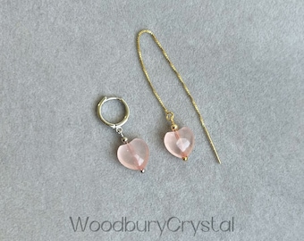 Natural rose quartz earrings |Dainty rose quartz earrings |Healing crystal earrings |Sterling silver earrings |Solid Gold earrings