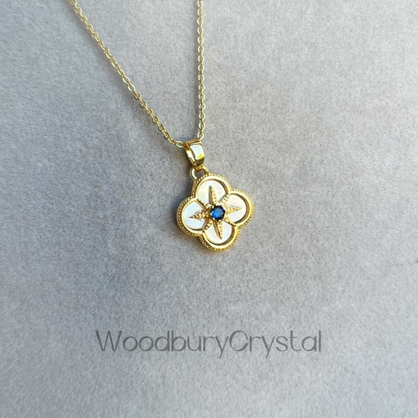 Dainty Mother of Pearl Pendant/ Six-pointed Star Pendant/ Star of David Pendant/ Dainty Lucky Clover Necklace /Solid Gold/Gold filled chain