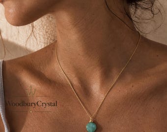 Collar de aventurina verde natural / Colgante delicado de aventurina verde / Collar de piedras preciosas / Collar de plata 925 / Collar chapado en oro de 14k