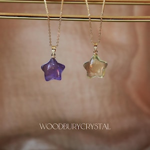 Dainty Amethyst & Lemon Quartz Star Necklace | Crystal Pendant | Gold Silver Jewelry | Healing Gemstone Necklace | Minimalist Gift for Her