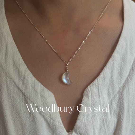 Natural Moonstone Necklace with Blue Glow Guaranteed| Dainty Moonstone crescent Necklace| Silver necklace |14k gold filled necklace