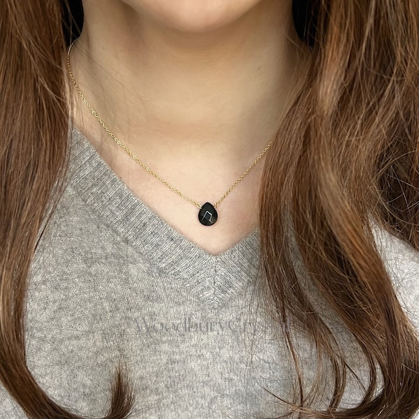 Obsidian teardrop Necklace|Dainty obsidian necklace|Solid Gold |Rose gold |Sterling Silver|Gold filled chain