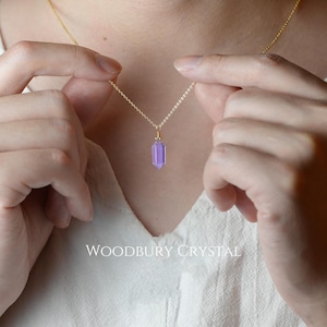 Hexagonal Crystal Point Necklace | Lavender Quartz Purple Pendant | Minimalist Gemstone Pendant | Energy Healing Jewelry | Gift for Her