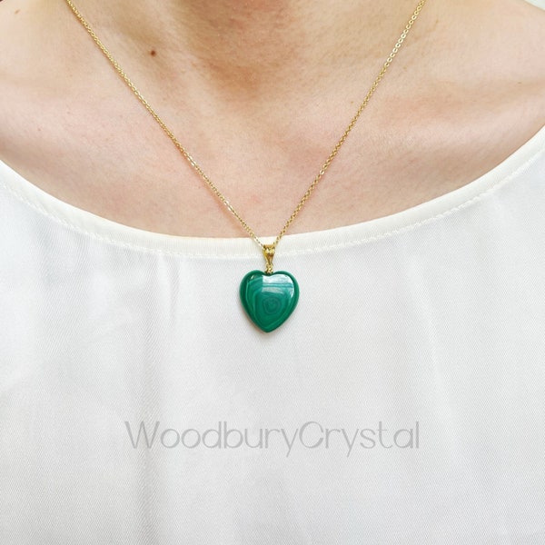 Natural malachite necklace|Dainty Malachite heart necklace |Solid Gold |Rose gold |Sterling Silver|Gold filled chain