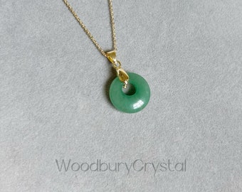 Circle Crystal Necklace| Doughnut Necklace| Natural Green Aventurine Necklace|18k solid necklace | Sterling silver necklace |14k gold filled