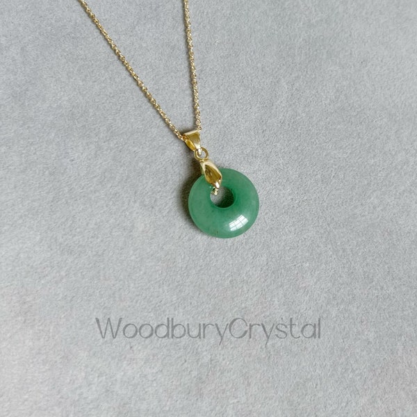 Circle Crystal Necklace| Doughnut Necklace| Natural Green Aventurine Necklace|18k solid necklace | Sterling silver necklace |14k gold filled