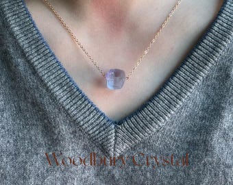 Natural Raw blue fluorite necklace|Dainty unique Crystal jewelry |Healing crystal necklace |14K gold filled chain| Sterling silver necklace|
