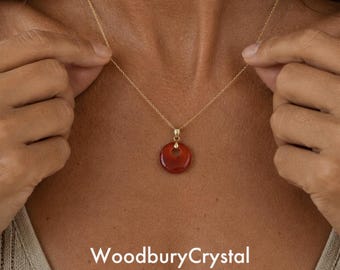 Natural Carnelian Donut Necklace| Dainty Red Gemstone Pendant| Minimalist Gold Necklace| Circle Crystal Charm| Everyday Jewelry Gift for Her