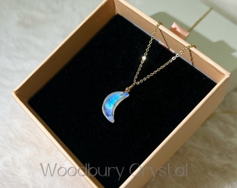 Rainbow moonstone necklace |Dainty moonstone crescent necklace |Real moonstone |Silver necklace |14k gold filled necklace