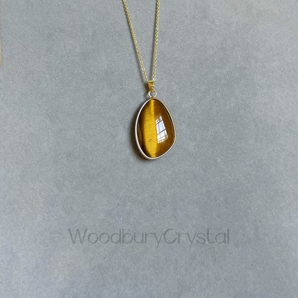 Natural tigers eye necklace|Healing crystal necklace |crystal pendant |14k gold filled Chain |Sterling silver necklace