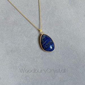 Natürliche Lapislazuli Halskette|Heilkristall Kette|Kristallanhänger|14k gold filled Kette|Sterling Silber Halskette