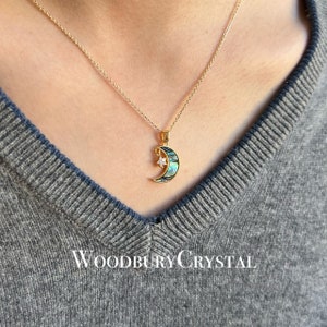Dainty Moon and star Necklace |Abalone shell with CZ stone Pendant Necklace |Rose Gold |Sterling Silver necklace|14k Gold Filled Chain|