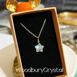 Rainbow moonstone necklace |Dainty moonstone star necklace |Real moonstone |Silver necklace |14k gold filled necklace