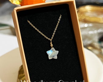 Rainbow moonstone necklace |Dainty moonstone star necklace |Real moonstone |Silver necklace |14k gold filled necklace