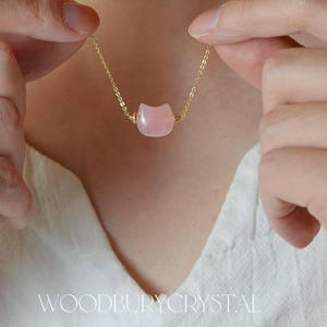 Rose Quartz Cat Lover Necklace | Kitty Cat Pendant | Feline Lover Jewelry | Crystal Healing | Pet Memorial | Minimalist Cat Gift | Girl Gift