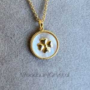 Zierliche Halskette | Perlmutt Kette| Glücksklee Halskette| Vierblättrige Kleekette | Massive Gold | SterlingSilber| Gold filled Kette