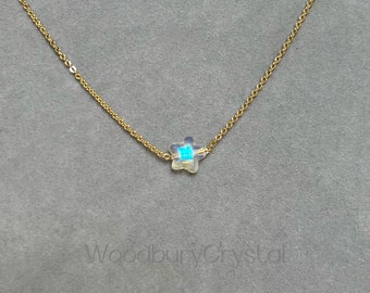 Dainty aura necklace |sparkly rainbow aura star necklace |Silver necklace |14k gold filled necklace