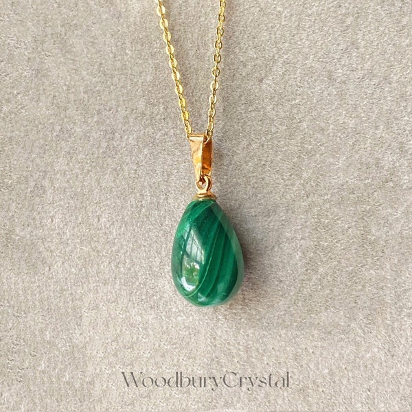 Natural Malachite Necklace|Dainty Malachite drop necklace |Solid Gold |Rose gold |Sterling Silver|Gold filled chain