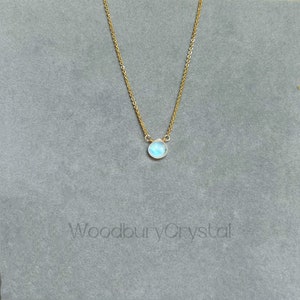 Dainty Rainbow moonstone necklace|Tiny Teardrop necklace |Sterling Silver necklace |Solid Gold necklace