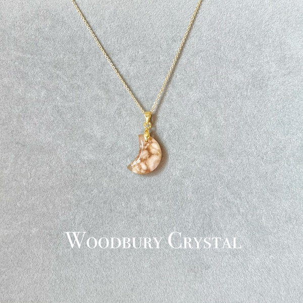 Natural flower agate necklace|Dainty flower agate moon necklace |Solid Gold |Rose gold |Sterling Silver|Gold filled chain