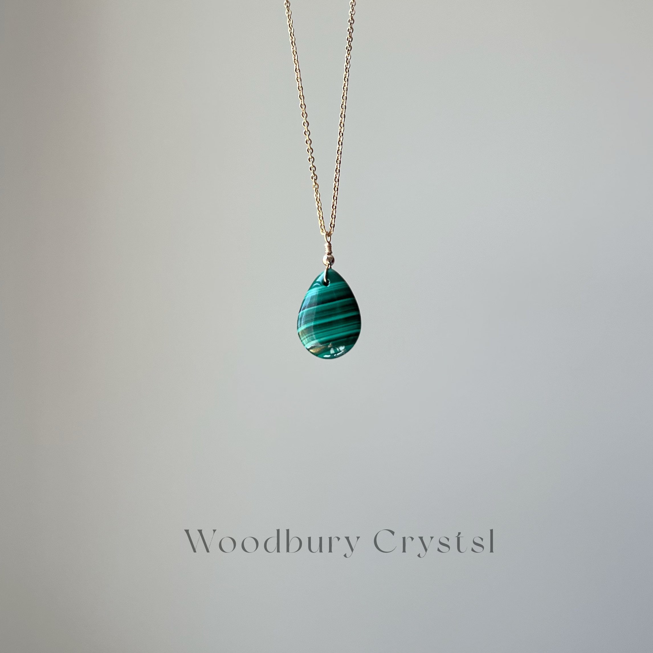 Teardrop Malachite Necklace Pendant – Handmade Green Stone Pendant With Black Cord, Chakra Gift Idea