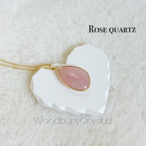 Natural rose quartz necklace|Healing crystal necklace |crystal pendant |14k gold filled Chain|Sterling silver necklace| Gift for women