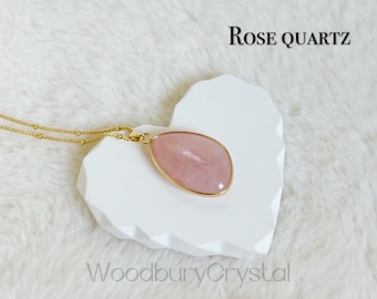 Natural rose quartz necklace|Healing crystal necklace |crystal pendant |14k gold filled Chain|Sterling silver necklace| Gift for women
